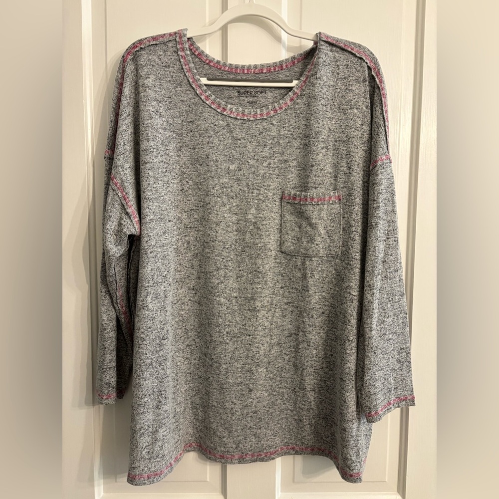 Torrid Gray Long Sleeve Top with Pink Trim